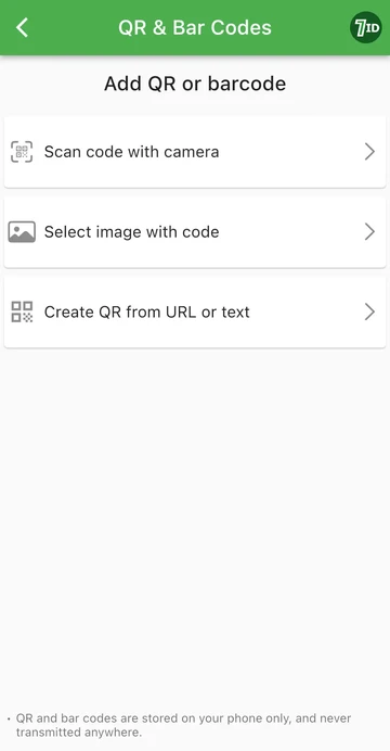 7ID app: Magdagdag ng QR o Bar code