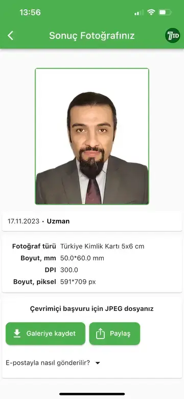 7ID App: Török útlevél fényképes példa