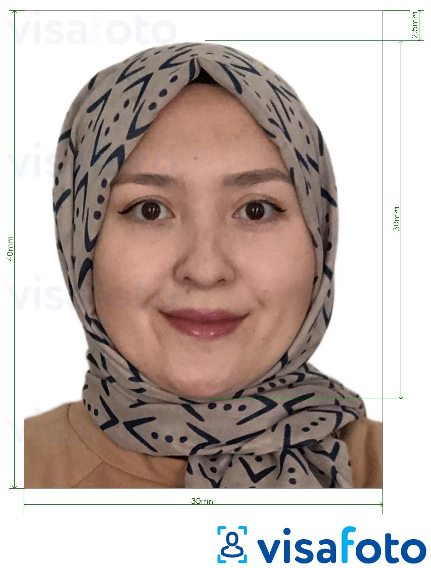 Приклад фотографії для Афганістан Ідентифікаційна картка (e-tazkira) 3x4 см з точними специфікаціями розміру