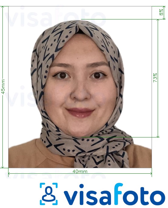 Приклад фотографії для Афганський паспорт 4х4,5 см (40x45 мм) з точними специфікаціями розміру