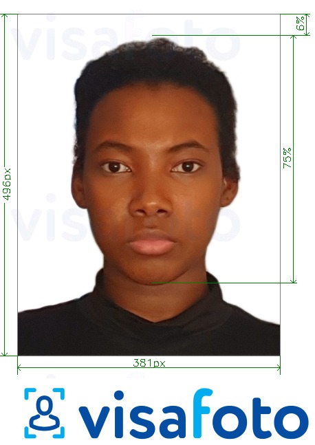 Приклад фотографії для Ангола віза онлайн 381x496 пікселів з точними специфікаціями розміру