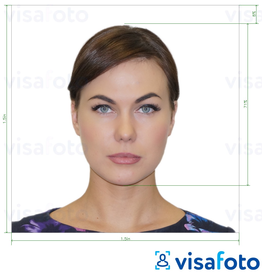 Приклад фотографії для Паспорт Аргентини в США 1,5x1,5 дюйма з точними специфікаціями розміру