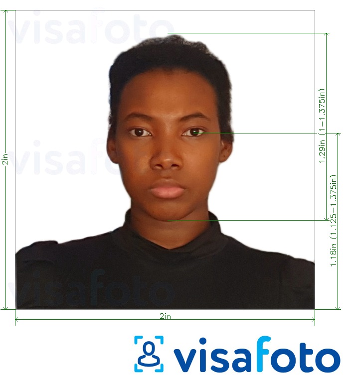 Приклад фотографії для Бенин паспорт 2х2 дюйма з США з точними специфікаціями розміру