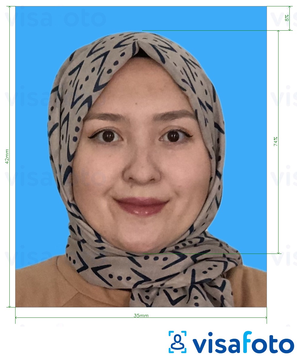 Приклад фотографії для Сертифікат надзвичайної ситуації в Брунеї (Sijil Darurat) 3,5x4,2 см (35x42 мм) з точними специфікаціями розміру