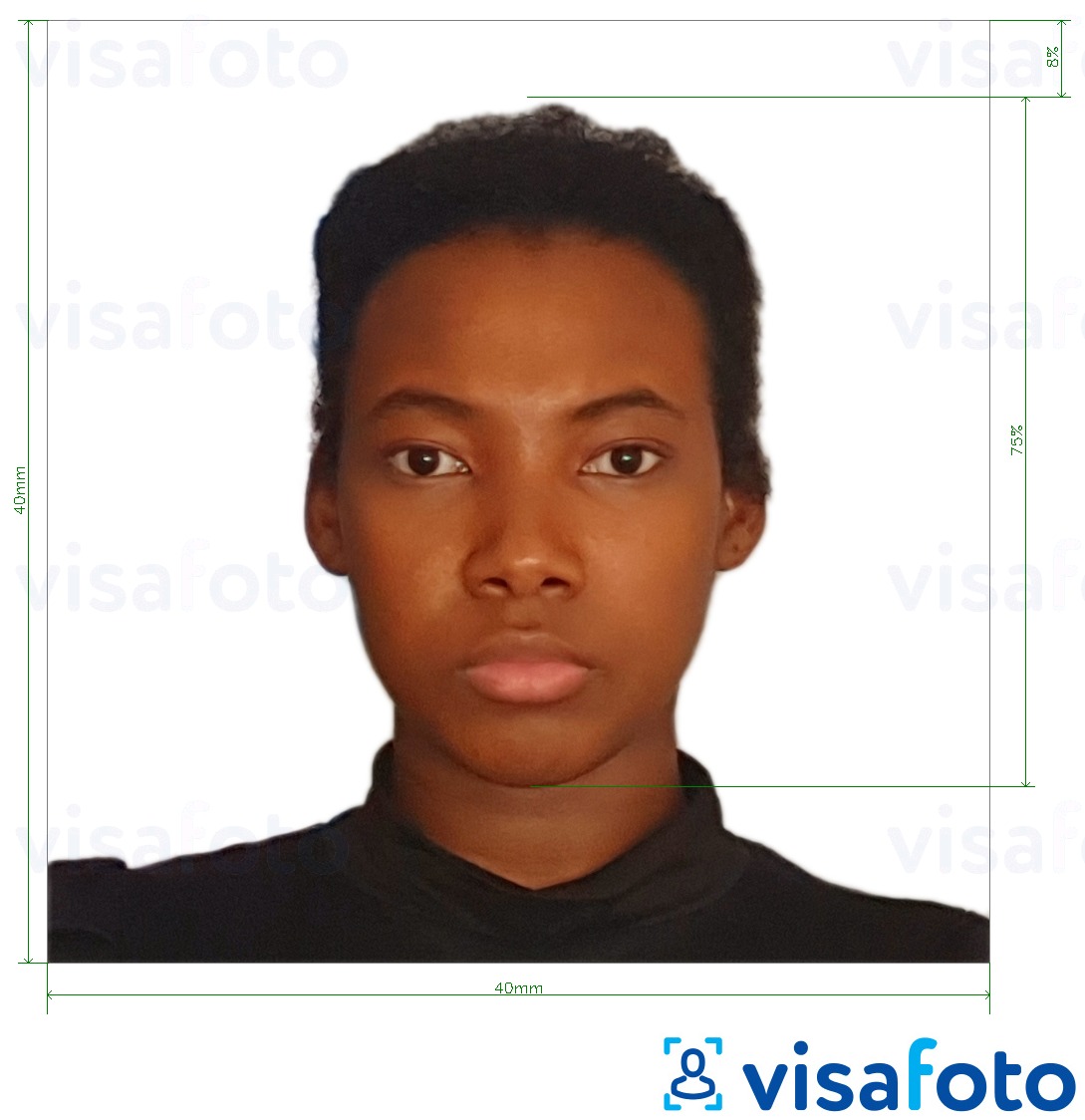 Приклад фотографії для Камерунський паспорт 4х4 см (40х40 мм) з точними специфікаціями розміру