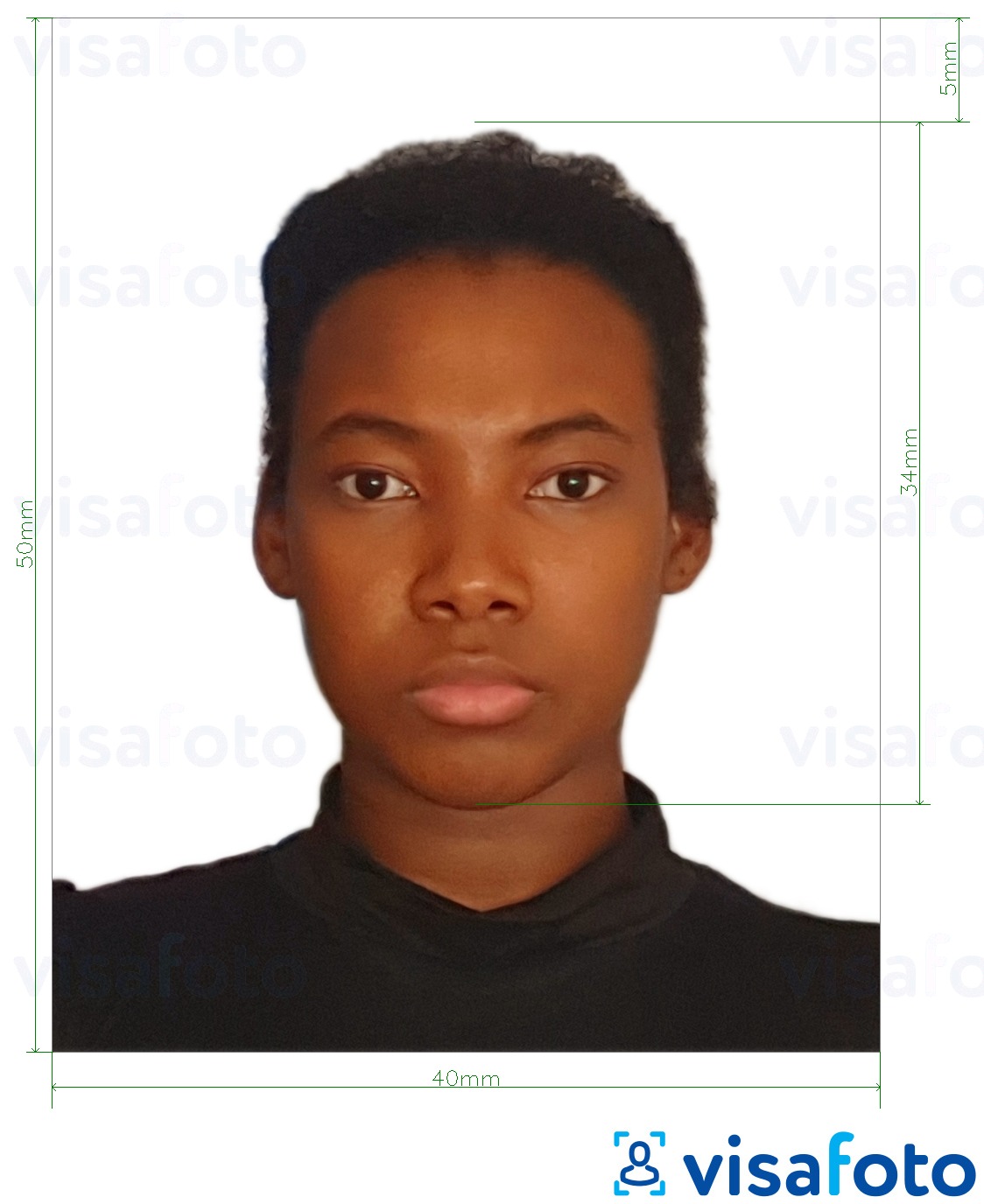 Приклад фотографії для Камерунський паспорт 4x5 см (40x50 мм) з точними специфікаціями розміру