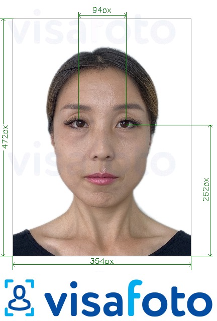 Приклад фотографії для Китай 354x472 пікселя з очима на поперечні лінії з точними специфікаціями розміру