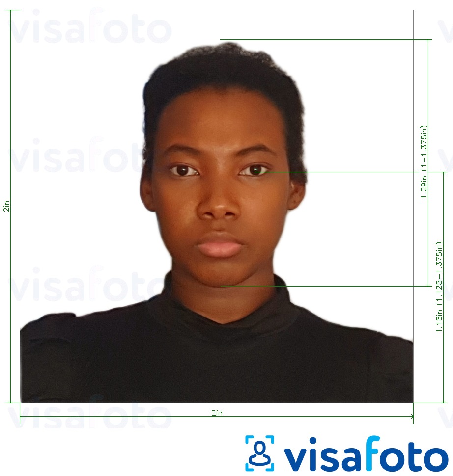 Приклад фотографії для Паспорт Домініканської Республіки 2х2 дюйма з точними специфікаціями розміру