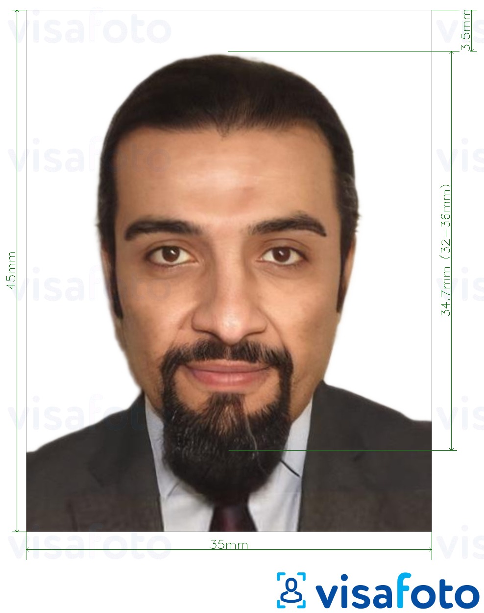 Приклад фотографії для Паспорт Алжиру 35x45 мм (3,5х4,5 см) з точними специфікаціями розміру