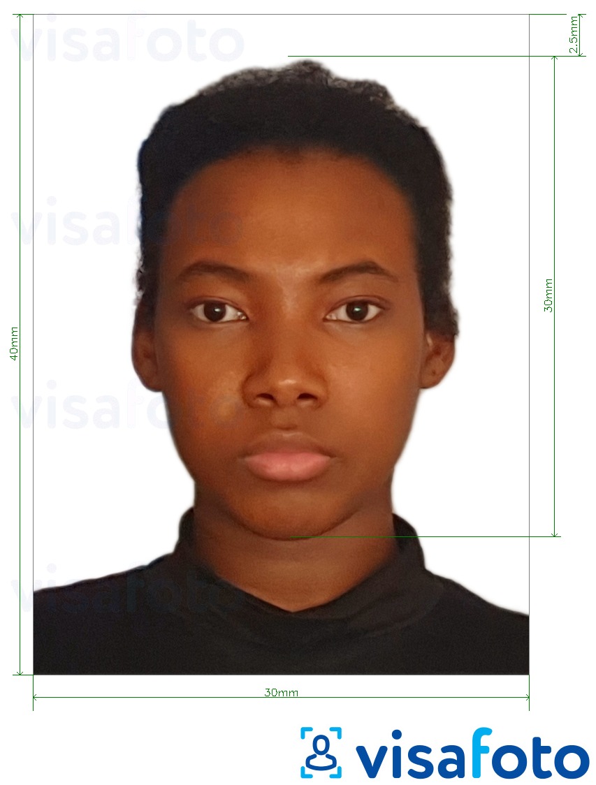 Приклад фотографії для Електронна віза Гвінеї-Бісау з точними специфікаціями розміру