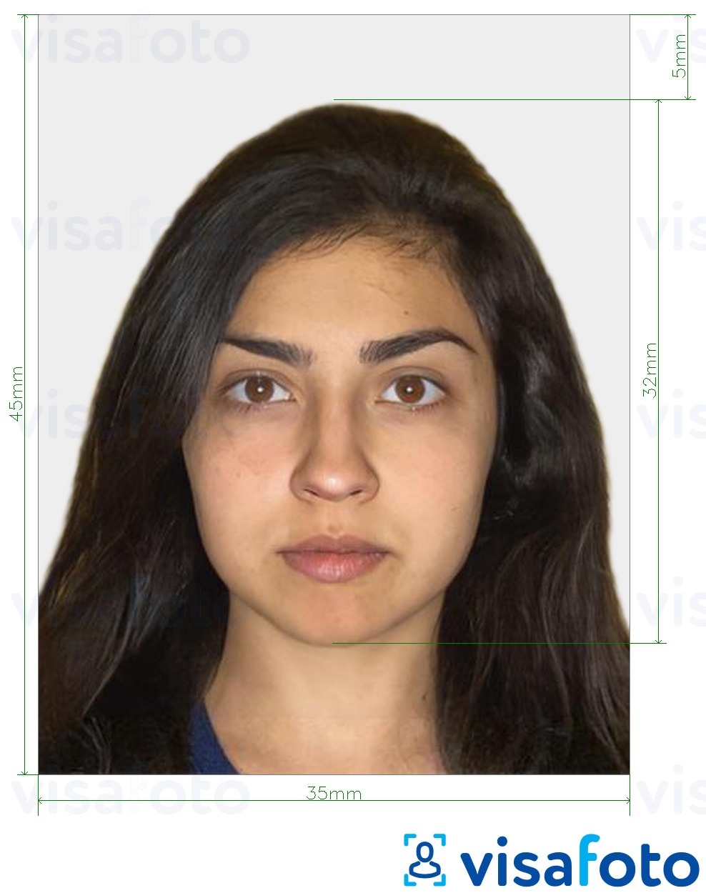 Приклад фотографії для Паспорт Ізраїлю 35х45 мм (3,5х4,5 см) з точними специфікаціями розміру