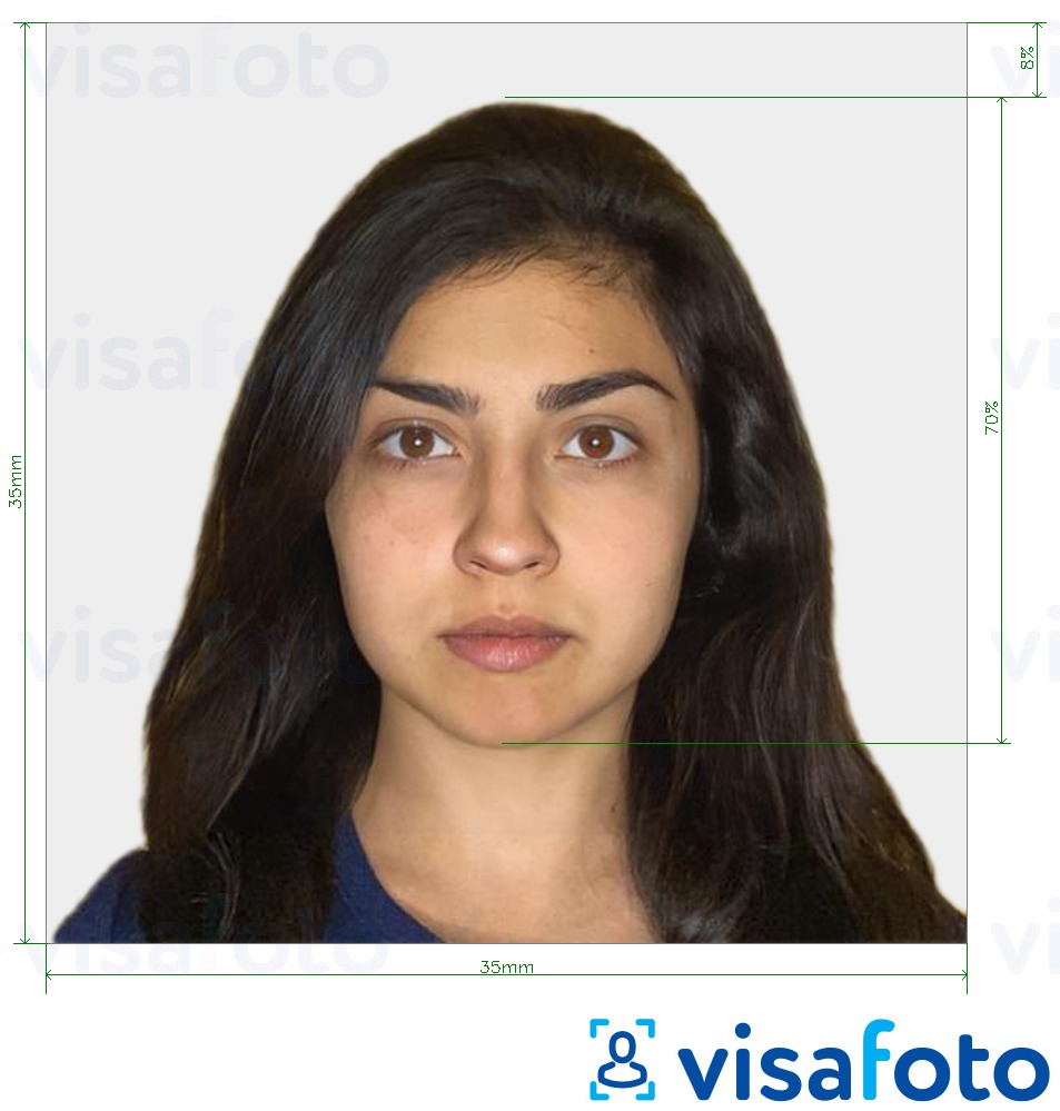 Приклад фотографії для Індійський паспорт 35х35 мм з точними специфікаціями розміру