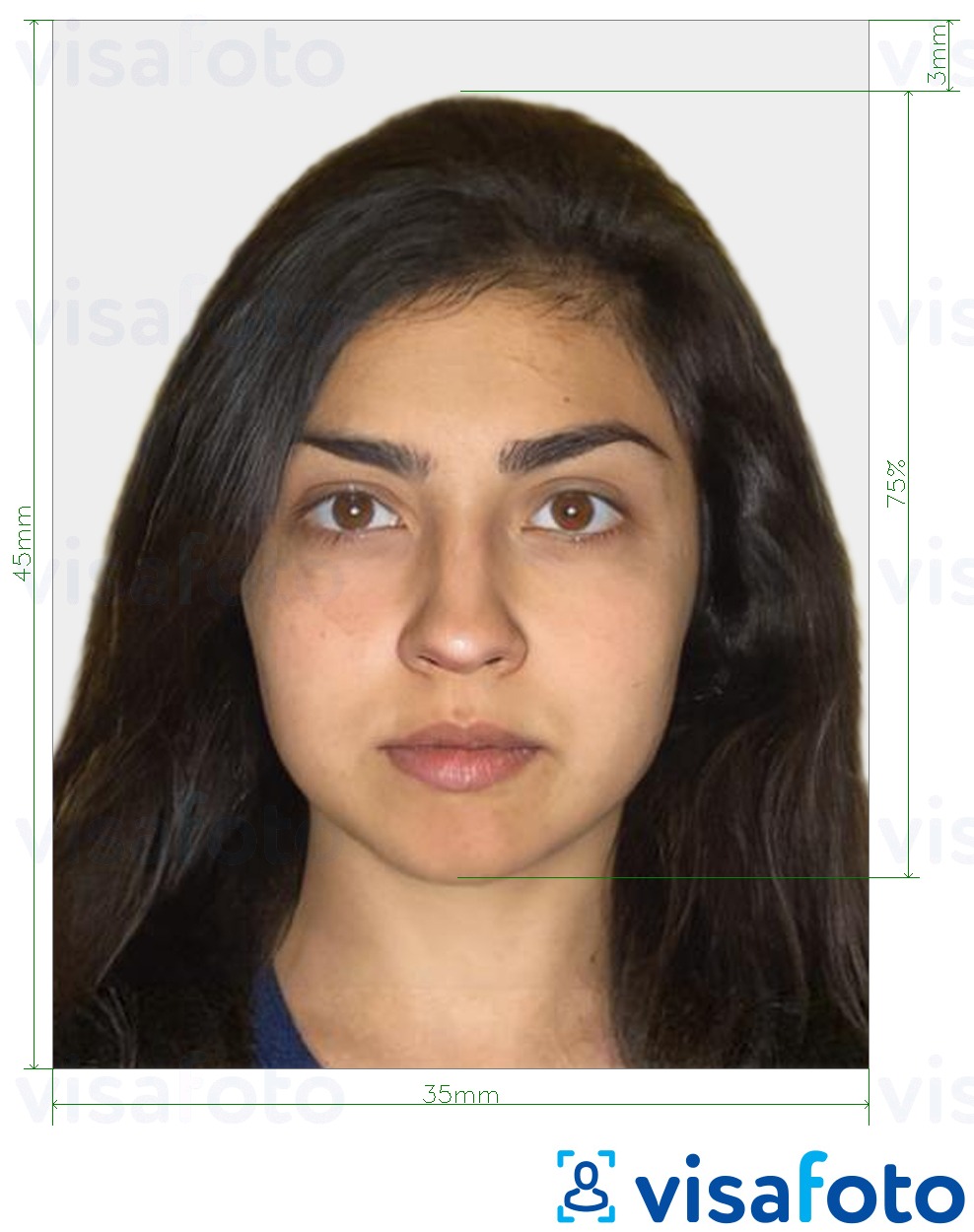Приклад фотографії для Індійський дитячий паспорт Сева 35х45 мм з точними специфікаціями розміру