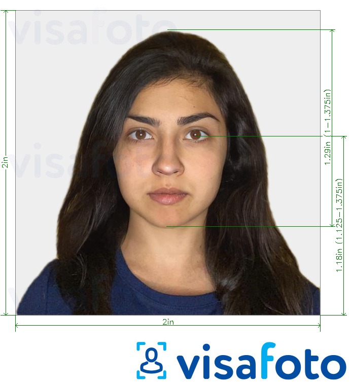 Приклад фотографії для Індійський паспорт для програми BLS USA (2x2 дюйма, 51x51mm) з точними специфікаціями розміру
