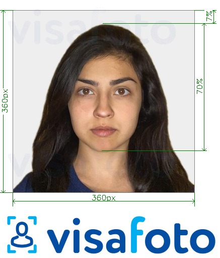 Приклад фотографії для Паспорт Індії OCI 360x360 - 900x900 пікселів з точними специфікаціями розміру