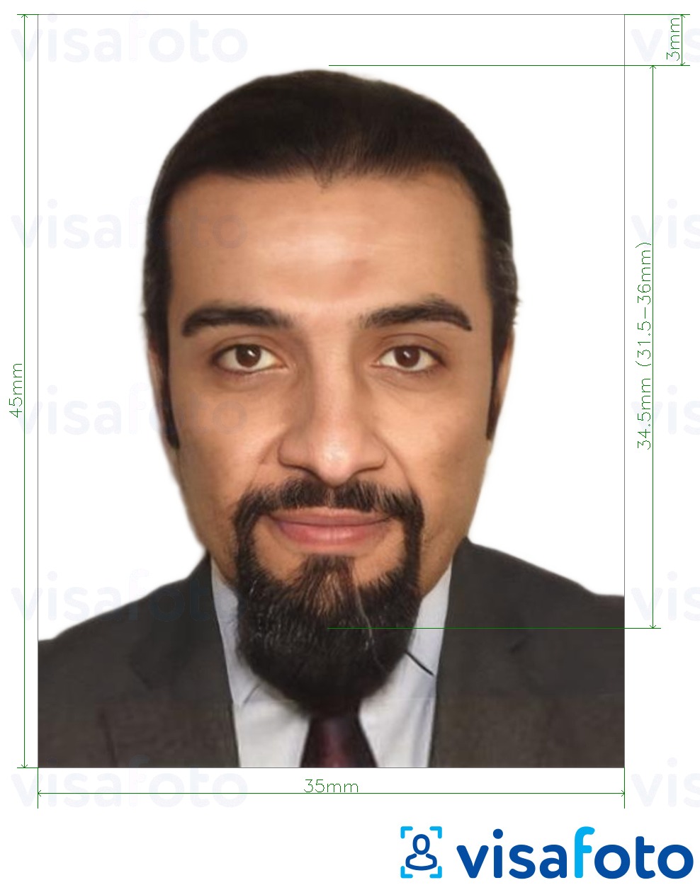 Приклад фотографії для Паспорт Іраку 35х45 мм (3,5х4,5 см) з точними специфікаціями розміру