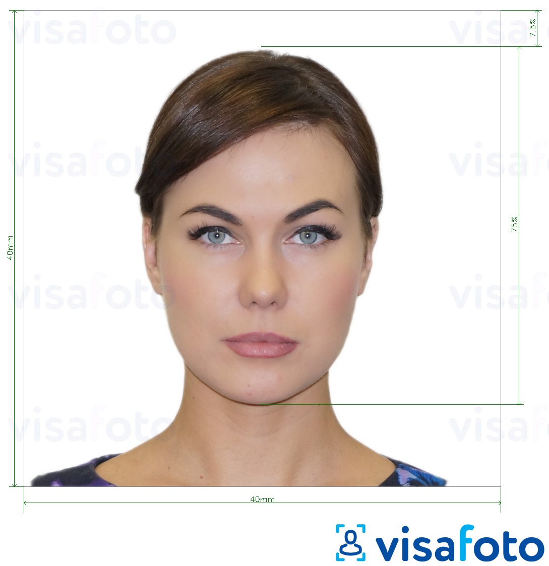 Приклад фотографії для Італія Паспорт 40x40 мм (консульство LA) 4x4 см з точними специфікаціями розміру