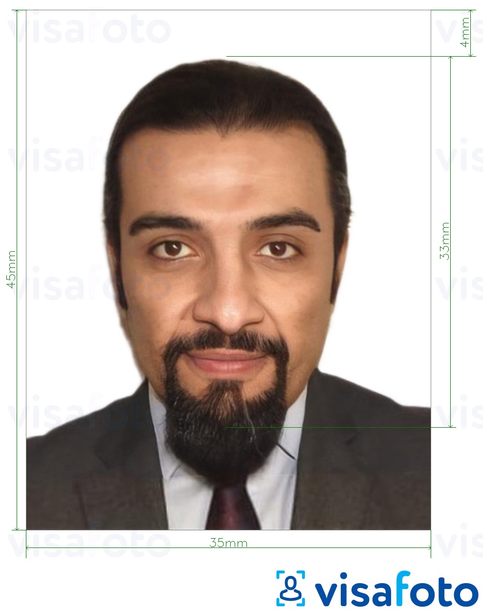 Приклад фотографії для Йорданський паспорт 3,5х4,5 см (35х45 мм) з точними специфікаціями розміру