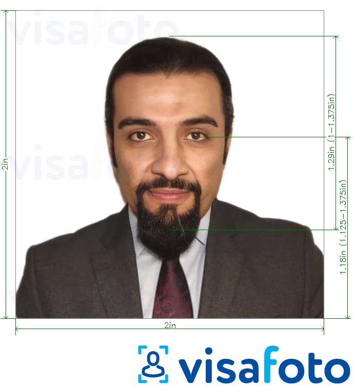 Приклад фотографії для Йорданський паспорт 2x2 дюйма з США (51x51 мм) з точними специфікаціями розміру