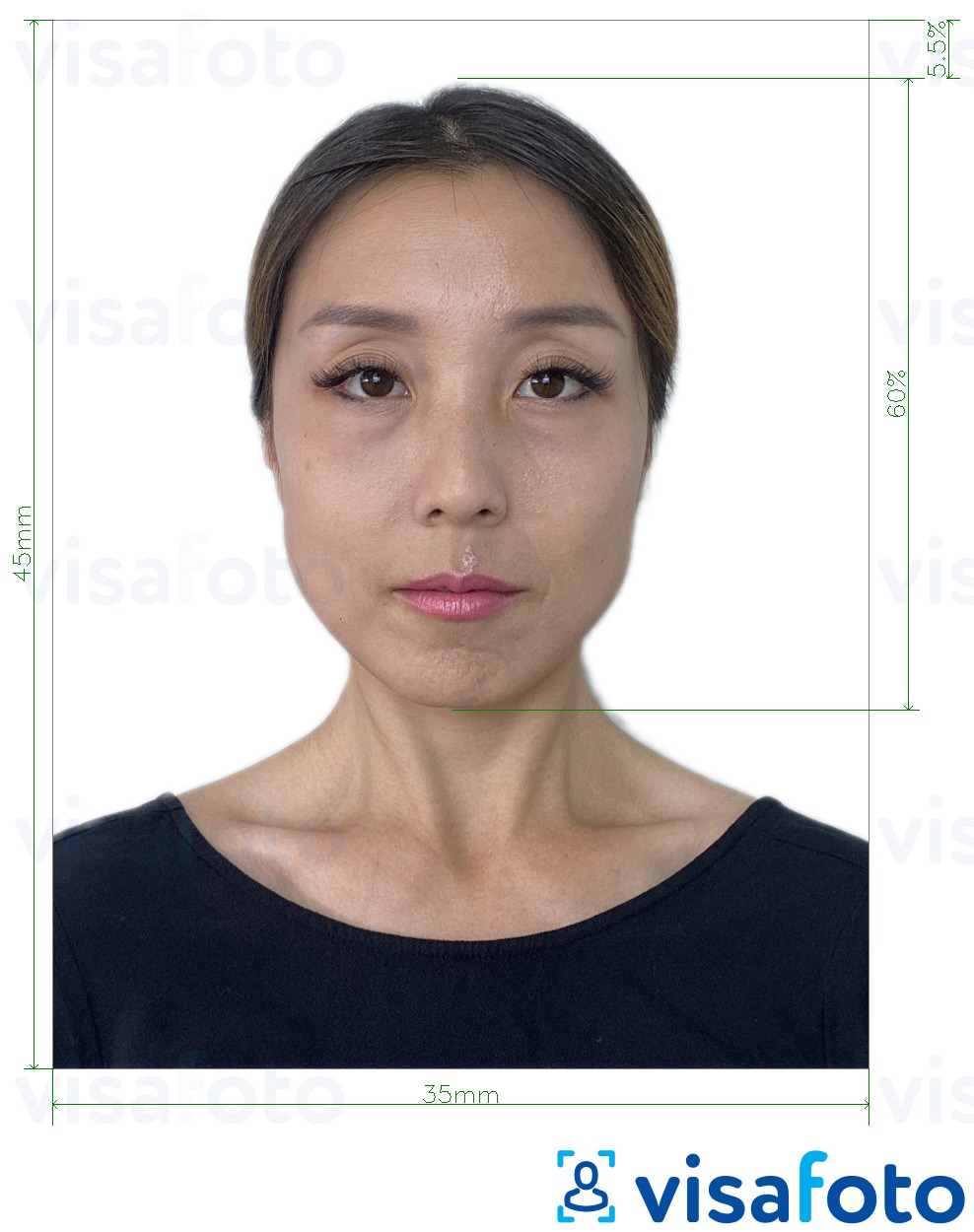 Приклад фотографії для Японія GoGoNihon 800 пікселів 35x45 мм з точними специфікаціями розміру
