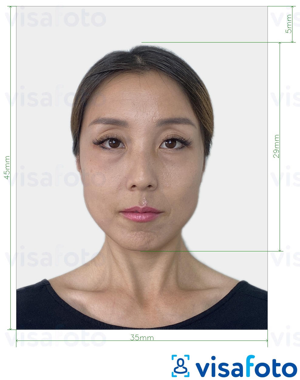 Приклад фотографії для Японський паспорт 35х45 мм з точними специфікаціями розміру