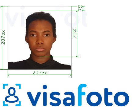 Приклад фотографії для Кенійська віза 207x207 пікселів з точними специфікаціями розміру