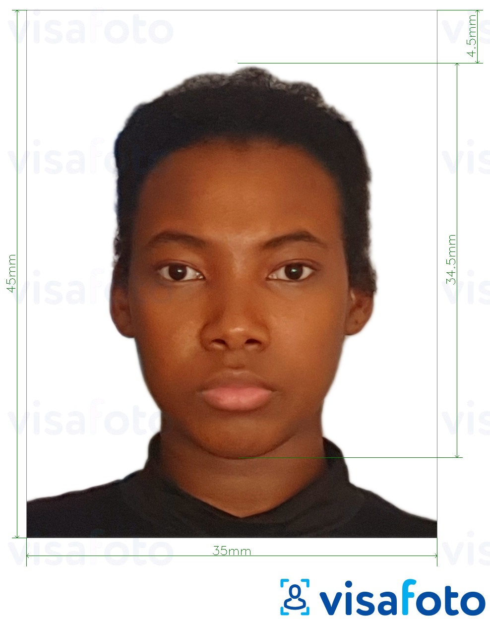 Приклад фотографії для Паспорт Кенії 35х45 мм з точними специфікаціями розміру