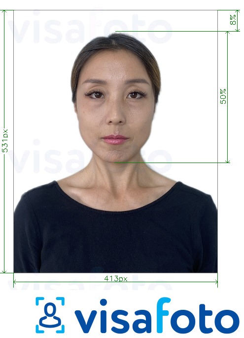 Приклад фотографії для Паспорт Кореї онлайн з точними специфікаціями розміру