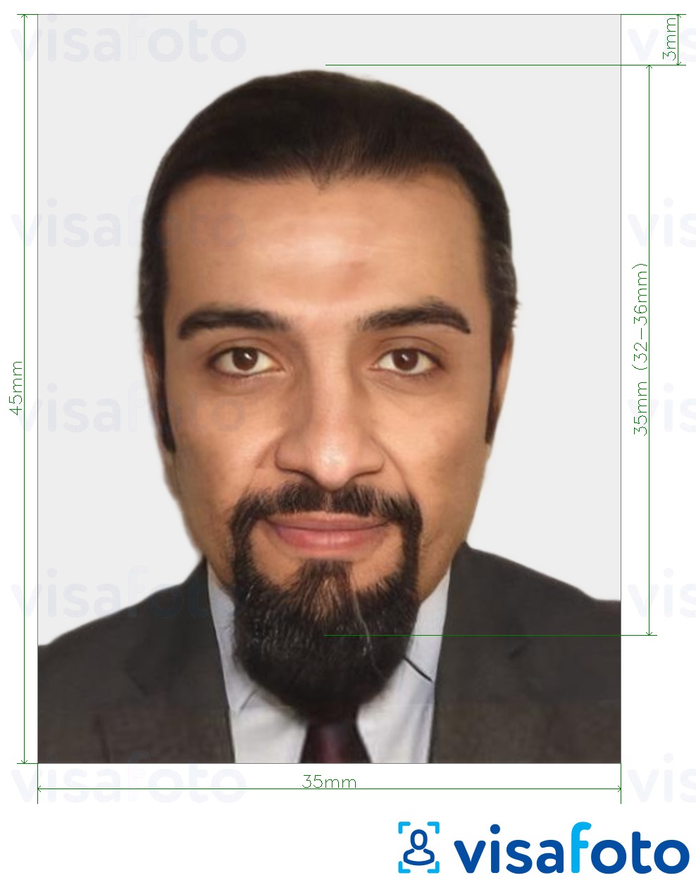 Приклад фотографії для Паспорт Марокко 35x45 мм (3,5х4,5 см) з точними специфікаціями розміру