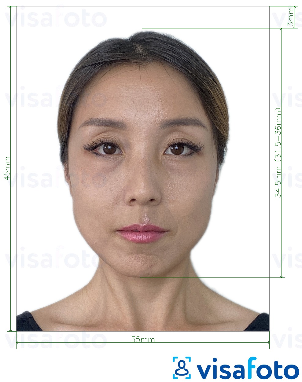 Приклад фотографії для Паспорт Монголії 3.5х4.5 см (35х45 мм) з точними специфікаціями розміру
