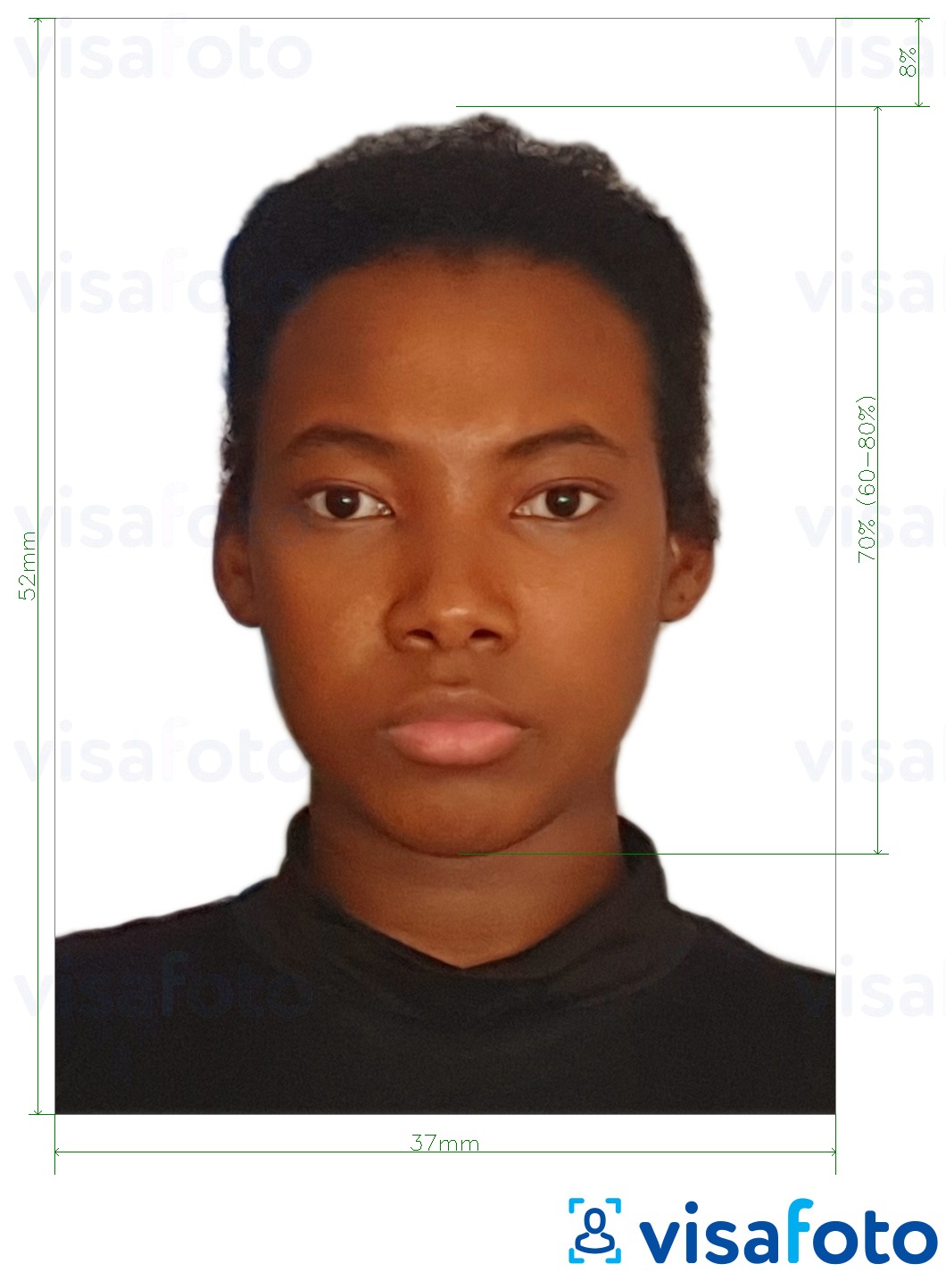 Приклад фотографії для Паспорт Намібії 37х52мм (3.7x5.2 см) з точними специфікаціями розміру