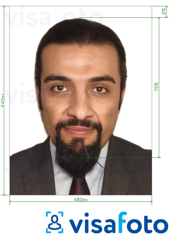 Приклад фотографії для Посвідчення особи Саудівської Аравії Absher 640x480 пікселів з точними специфікаціями розміру