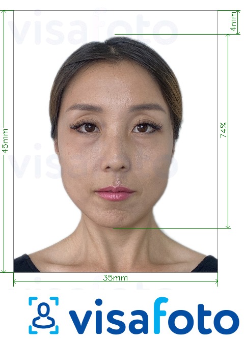 Приклад фотографії для Сингапурський паспорт офлайн 35x45 мм (3,5х4,5 см) з точними специфікаціями розміру