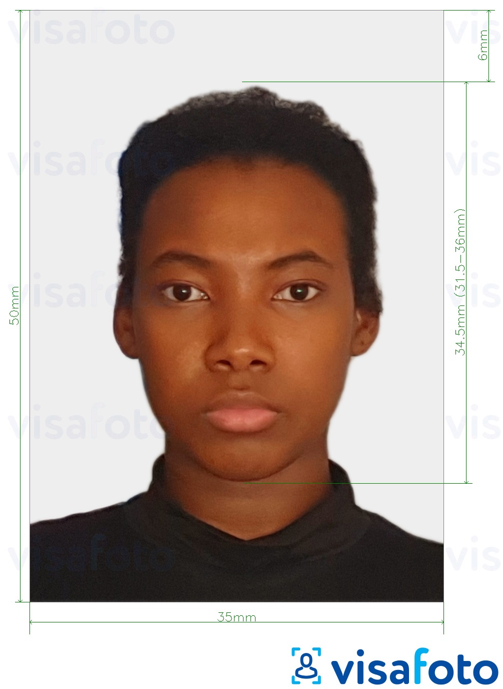 Приклад фотографії для Паспорт Суринаму 50х35 мм з точними специфікаціями розміру