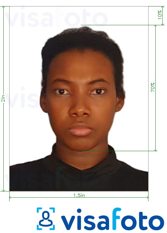 Приклад фотографії для Паспорт Замбії 1,5х2 дюйма (51х38 мм) з точними специфікаціями розміру
