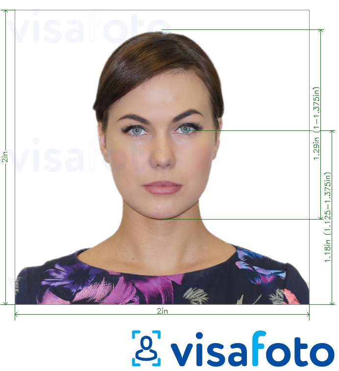 Приклад фотографії для Паспорт ООН 2x2 дюйма (51x51 мм) з точними специфікаціями розміру